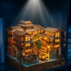 Front view of completed Ginzan Onsen book nook kit display piece