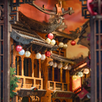 Hoi An Old Town book nook kit showcased on a wooden desk with ambient lighting