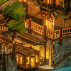 Detail shot showing wood grain texture on Ginzan Onsen book nook kit